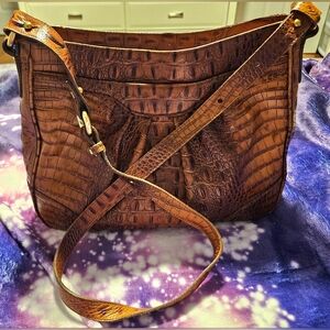Brahmin Melbourne Rich Brown Croc-Embossed Shoulder Crossbody Bag